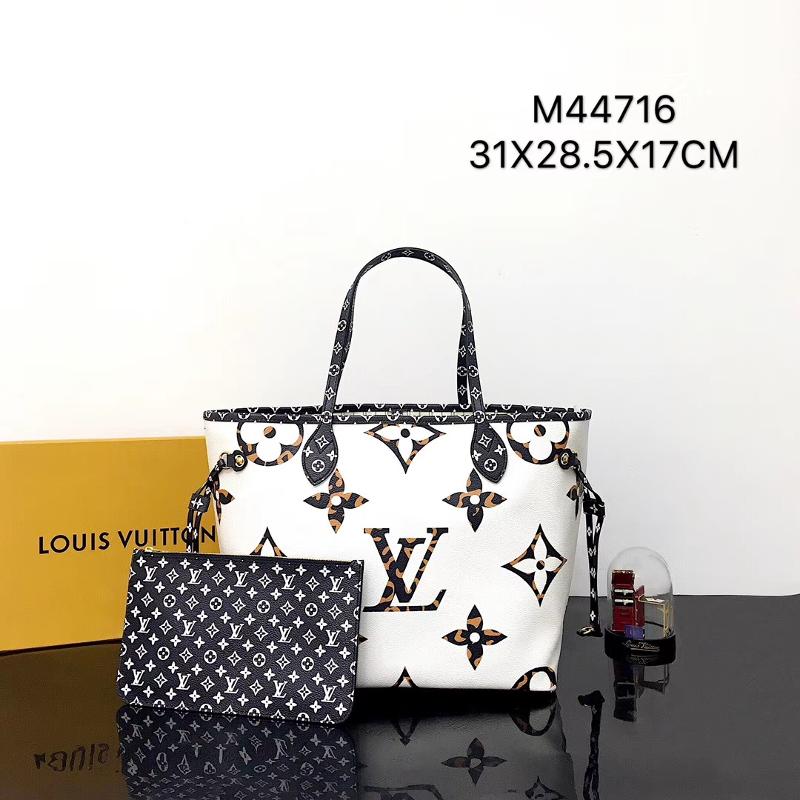 LV Handbags Tote Bags M44716 Leopard print series shopping bag in white earth yellow